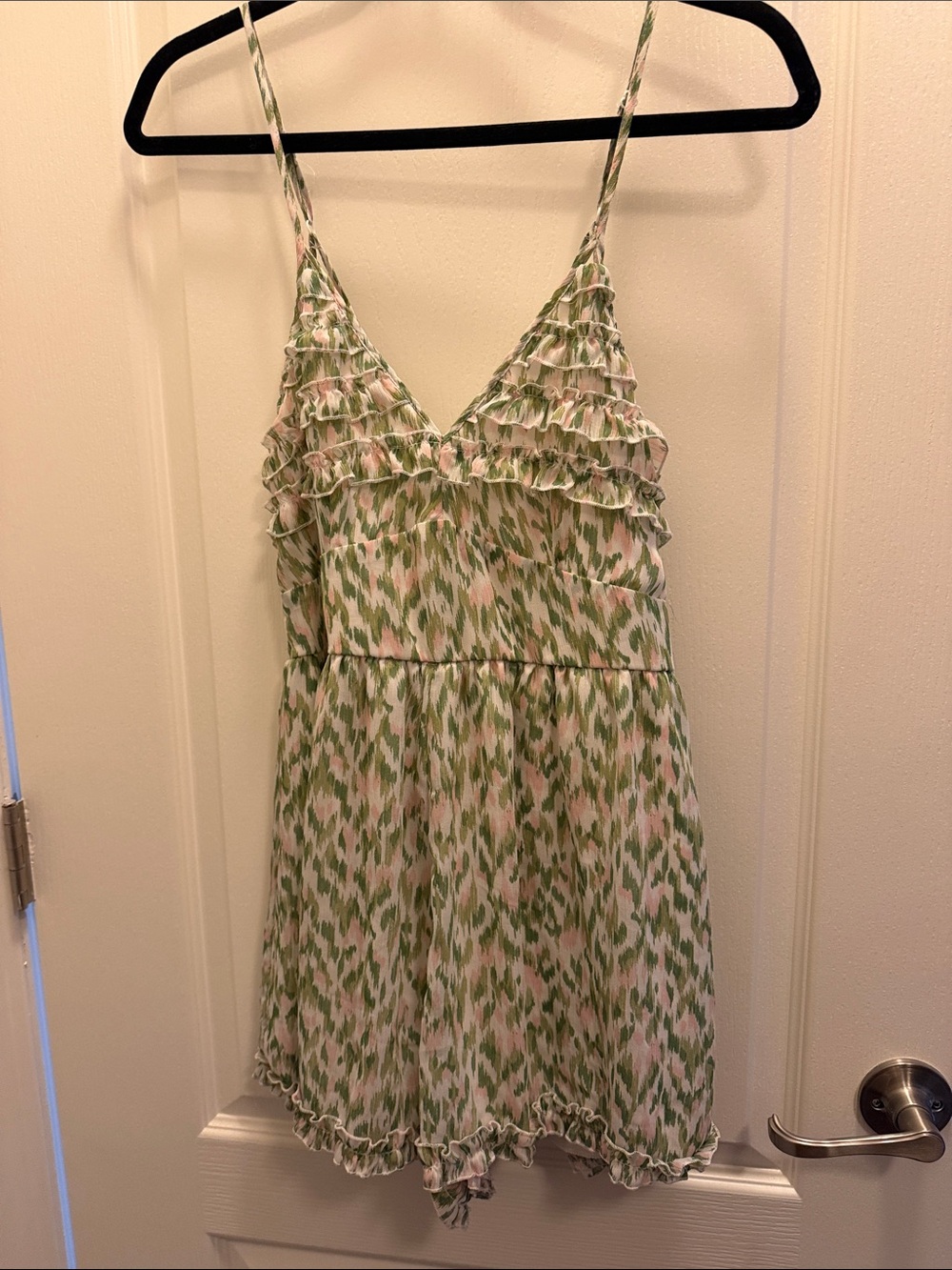 miami Green and Cream Printed Ruffle Romper